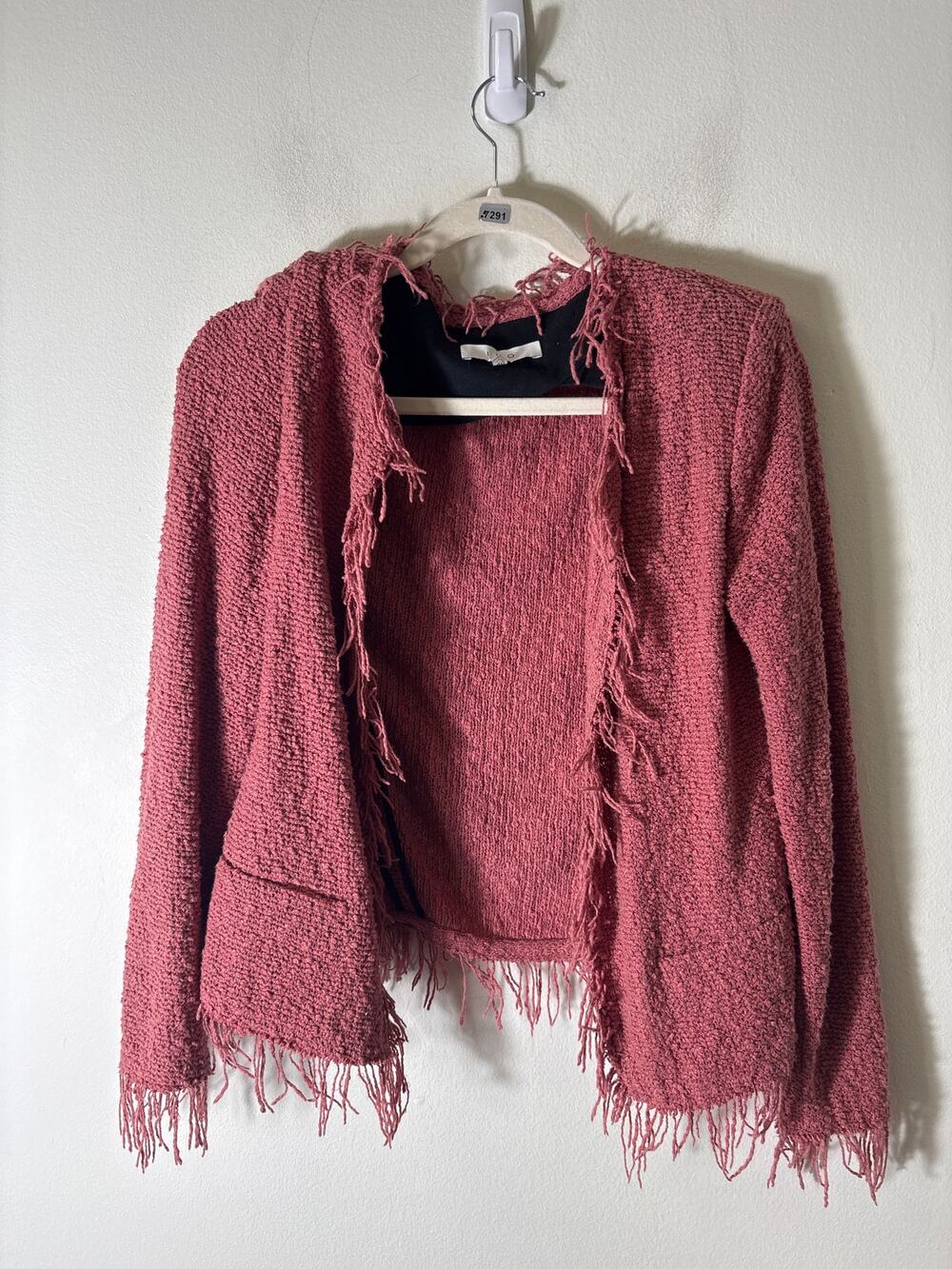 IRO Duty Pink Long Sleeve Textured Open Front Cropped Cardigan Sz 36